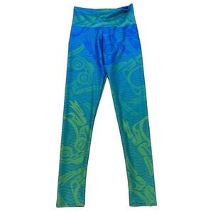 Trickster Leggings Womens X Small Blue Green Indigenous Design Ankle Alaska